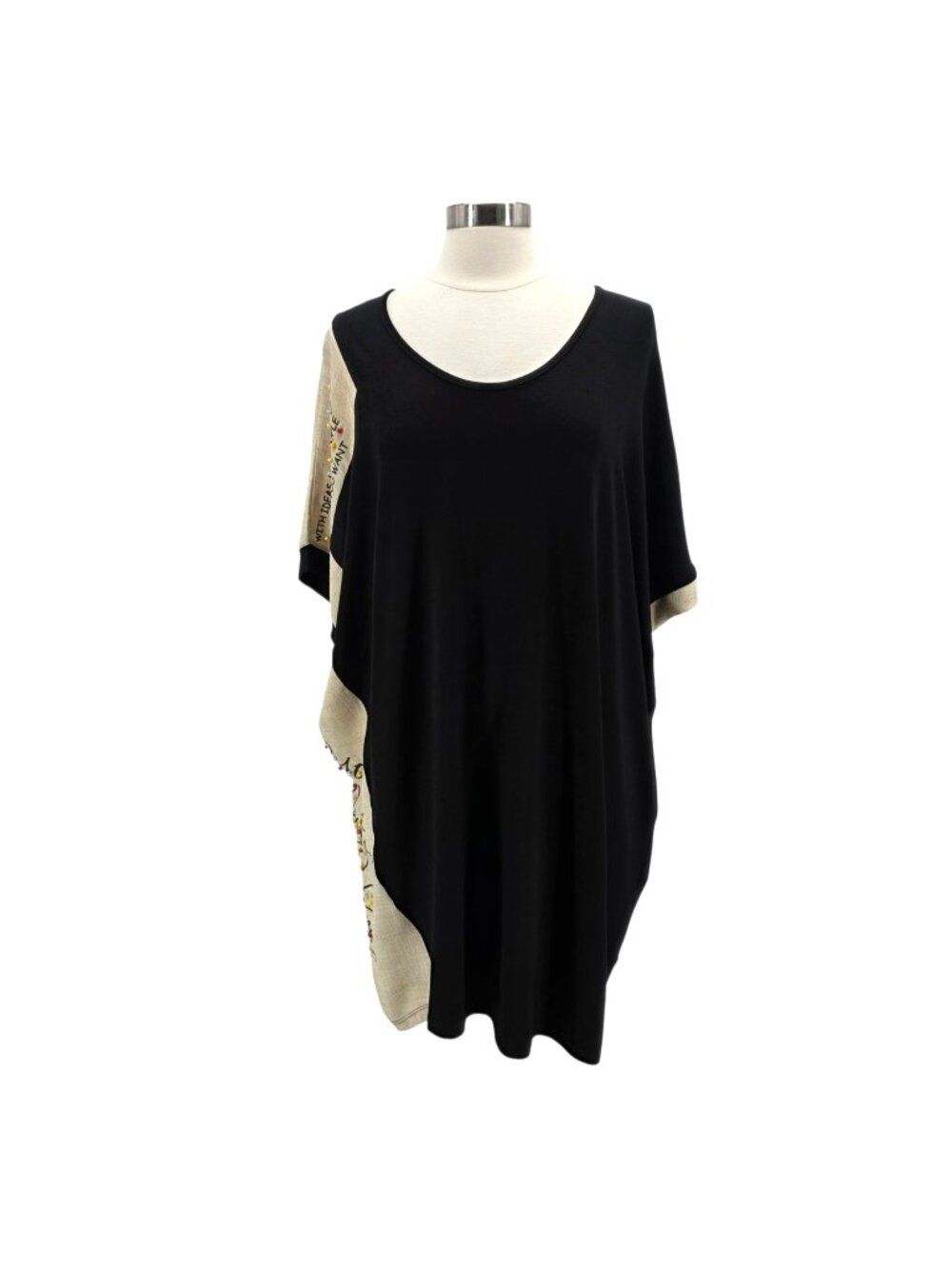Darkwin Womens Large Shirt Dress Oversized You Pretty Thing Beaded Black Boho